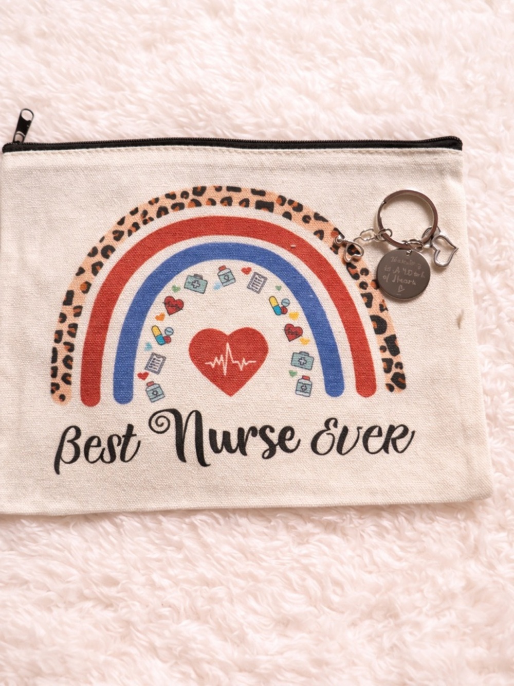 Best Nurse Ever Canvas Pouch - Red, Blue & Leopard Accent